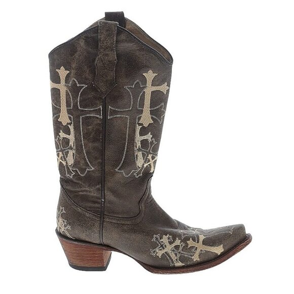 Distressed Leather Boots with embroidery, size 8, Circle G - Picture 1 of 5